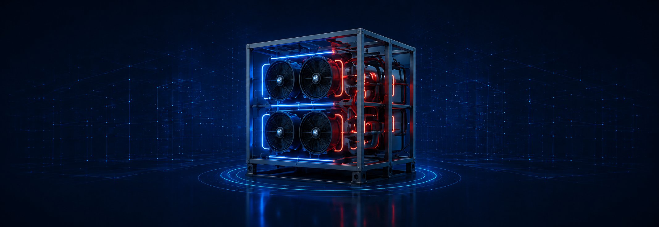 GPTECH liquid cooling rack, supply and return circuits lit